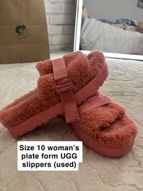 UGG Women’s Coral Pink Shearling Platform Slides